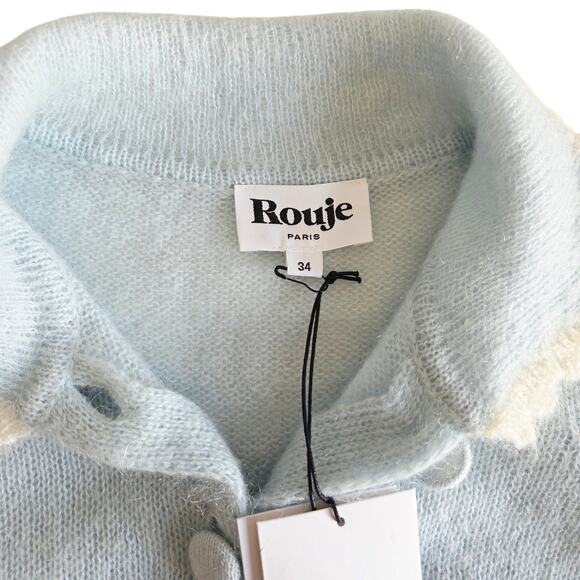 Rouje Clothilde Cardigan Sweater Mohair Wool Blend Knit Size 34 XS Sky Blue - Picture 3 of 9